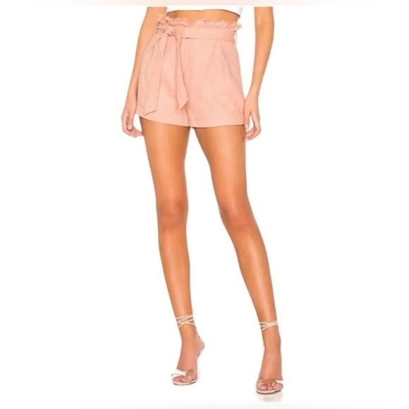 Lovers + Friends Pink Simone High Waisted Paperbag Linen Shorts Medium - Picture 1 of 9